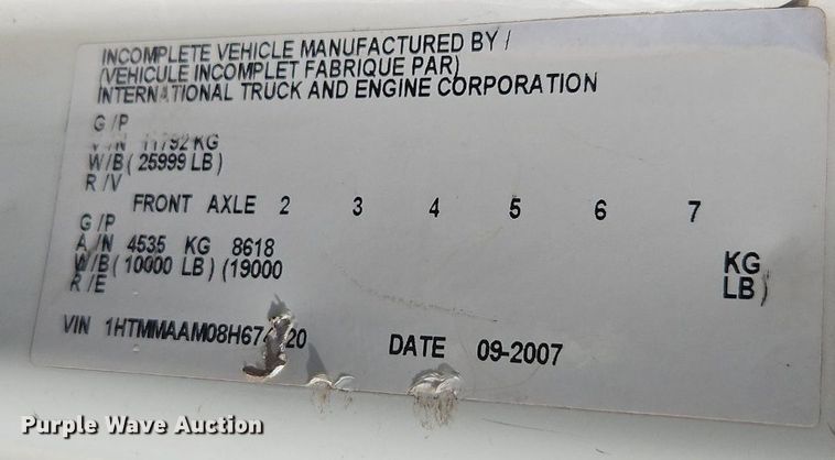 image for item EI3821 2008 International 4300 ProStar forestry bucket truck