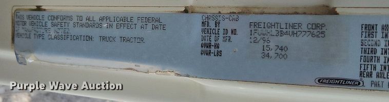 image for item EI3842 1997 Freightliner  FL70 semi truck