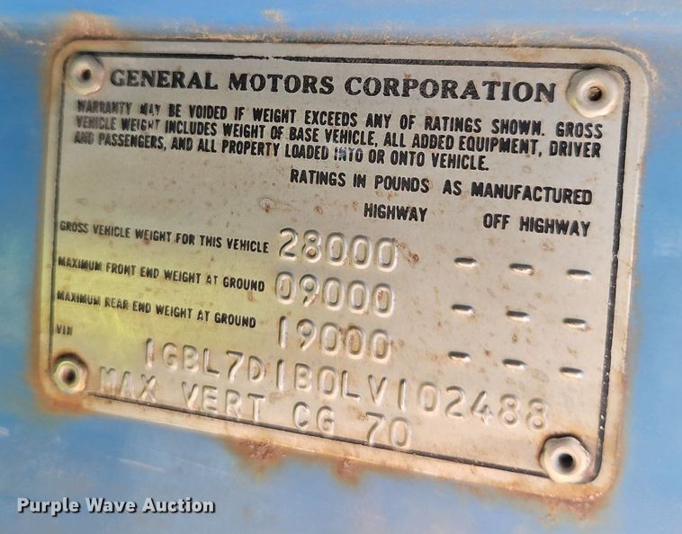 image for item EI3852 1990 Chevrolet  C70 flatbed truck