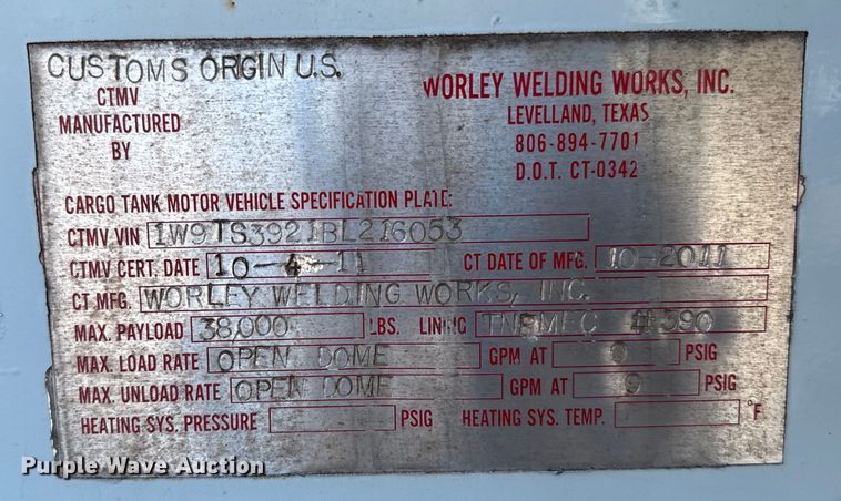 image for item EJ0545 2011 Worley vacuum trailer