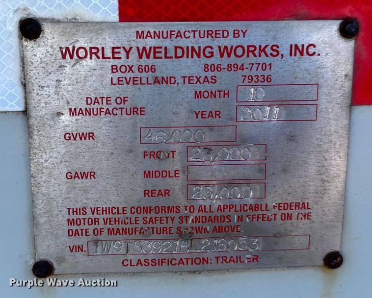 image for item EJ0545 2011 Worley vacuum trailer