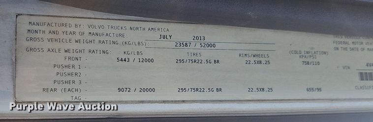image for item EJ5396 2014 Volvo VNL semi truck