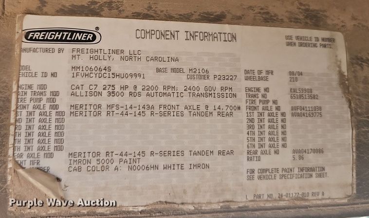 image for item EJ5413 2005 Freightliner  Business Class M2 refuse truck