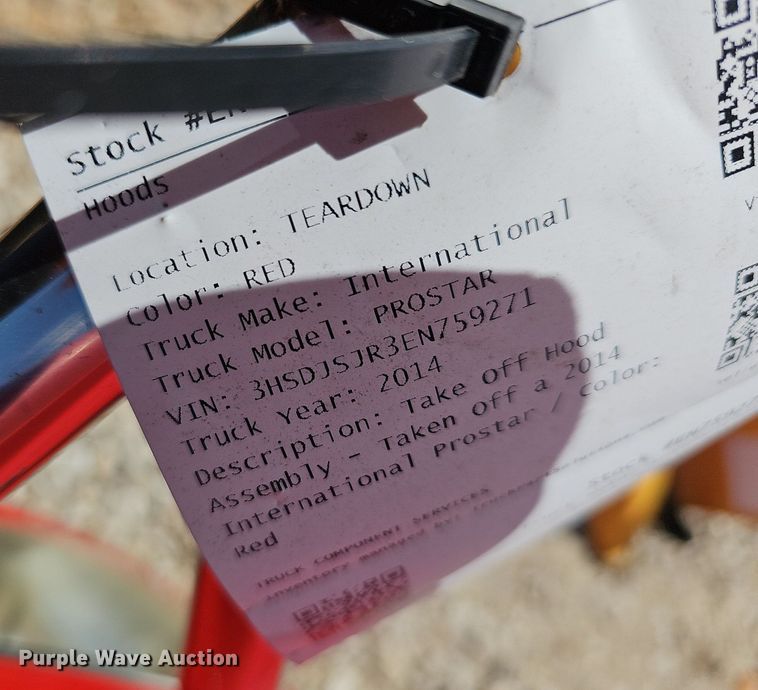 image for item EJ5424 2014 International  ProStar truck hood