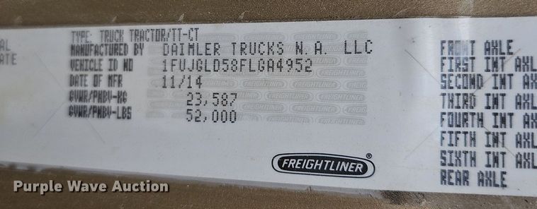 image for item EJ5474 2015 Freightliner Cascadia 125 semi truck