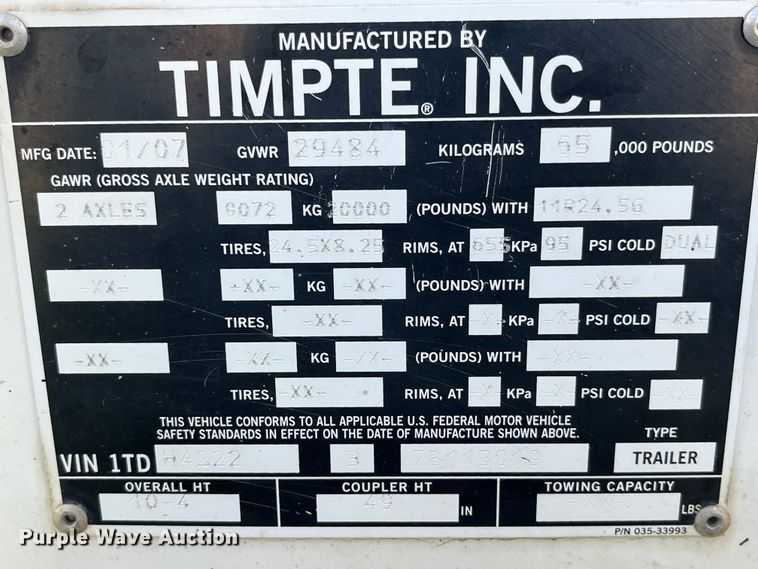 image for item EK8508 2007 Timpte Super Hopper grain trailer