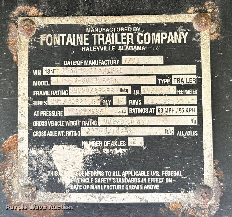 image for item IE9016 2001 Fontaine IFTW-6-8048WSAWK flatbed trailer