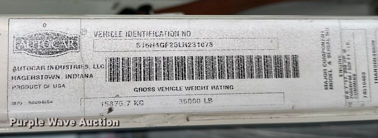 image for item NR9892 2020 Autocar XSpotter  yard truck