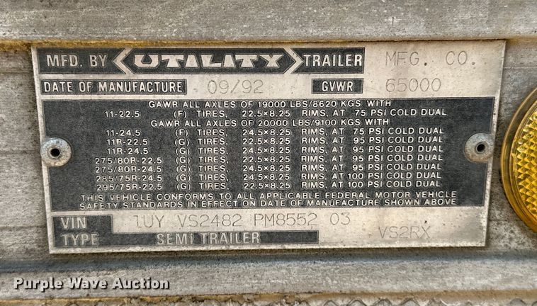 image for item NR9894 1993 Utility VS2RX refrigerated van trailer