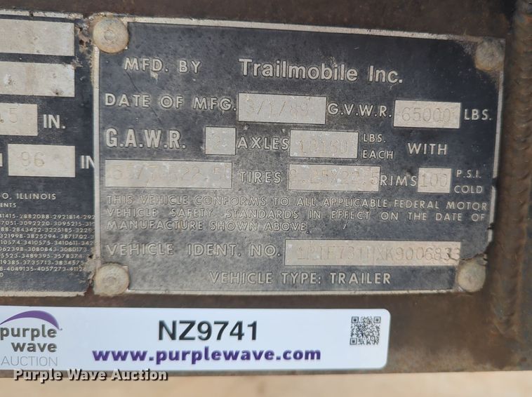 image for item NZ9741 1989 Trailmobile F73T-6FEA drop deck equipment trailer