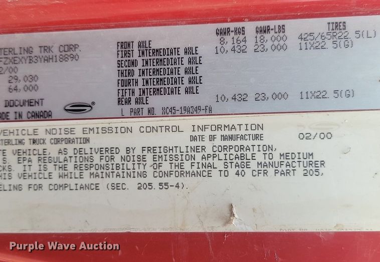 image for item NZ9834 2000 Sterling LT9500 log loader truck