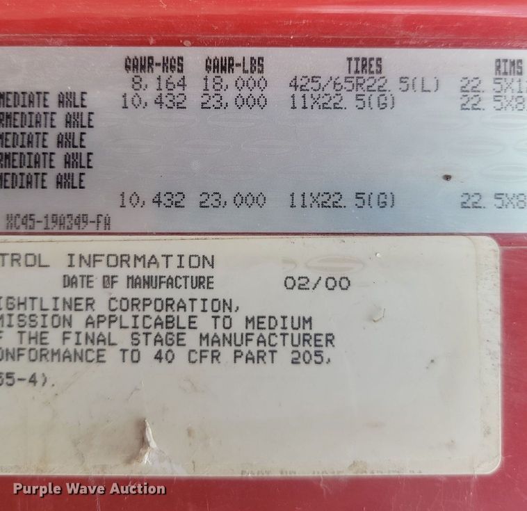 image for item NZ9834 2000 Sterling LT9500 log loader truck