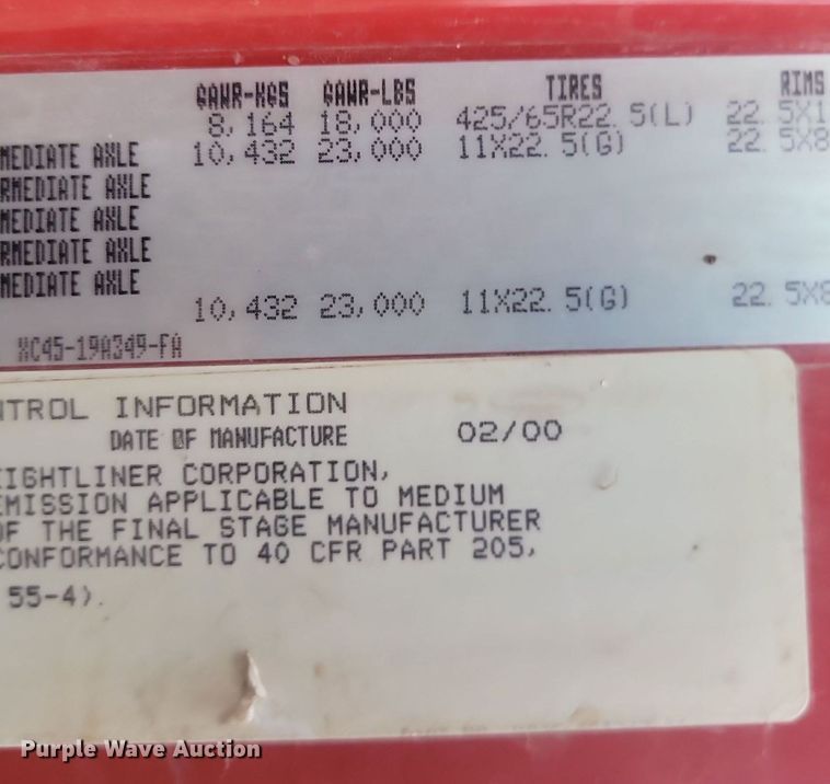 image for item NZ9834 2000 Sterling LT9500 log loader truck