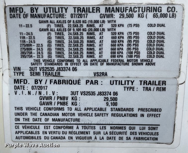 image for item OG9911 2018 Utility  VS2RA refrigerated van trailer