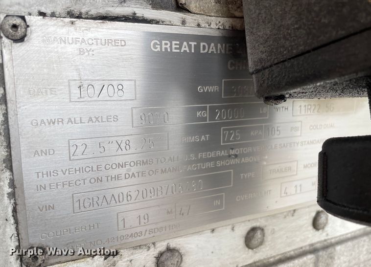 image for item OG9944 2009 Great Dane  CLR-1114-12053 refrigerated van trailer