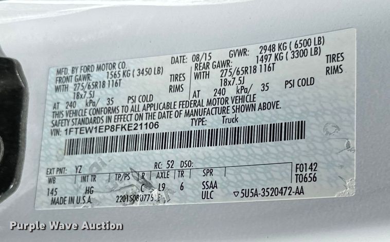 image for item DK6616 2015 Ford F150 SuperCrew pickup truck