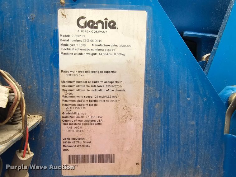 image for item DM1706 2006 Genie Z3020N boom lift