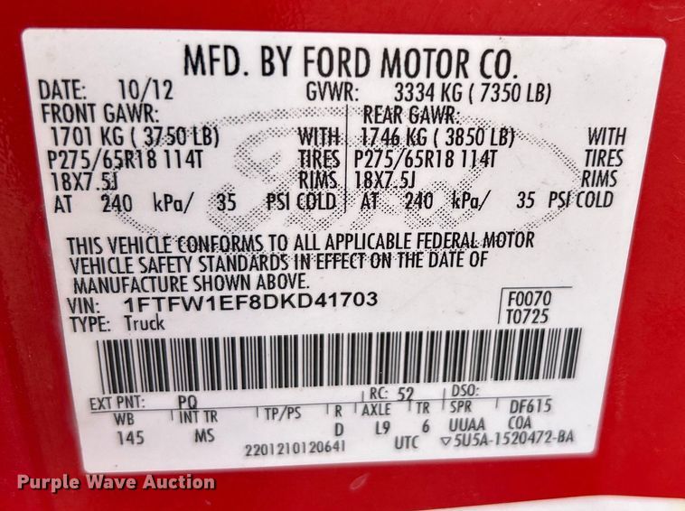 image for item DO6484 2013 Ford F150 SuperCrew pickup truck