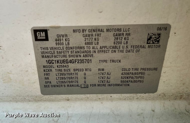 image for item DO6486 2016 Chevrolet Silverado 2500HD Crew Cab pickup truck