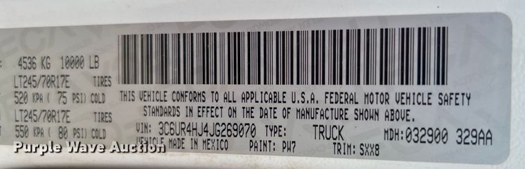 image for item DO6495 2018 Dodge Ram 2500HD Crew Cab pickup truck