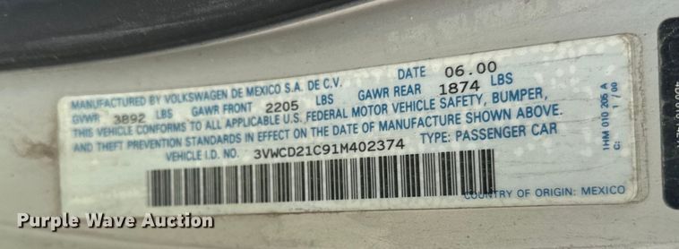 image for item DP8382 2001 Volkswagen  New Beetle 