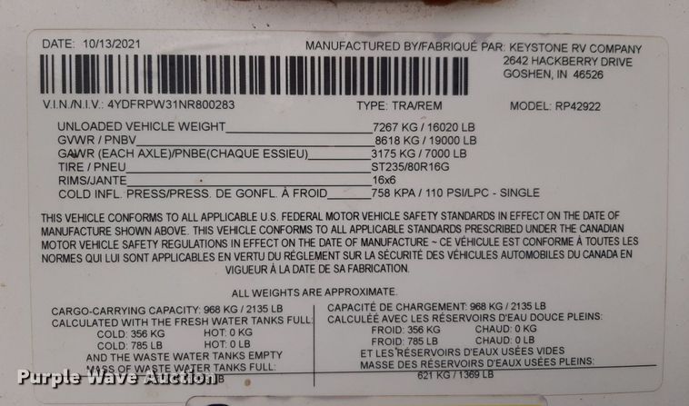 image for item DQ7055 2022 Keystone Raptor toy hauler camper