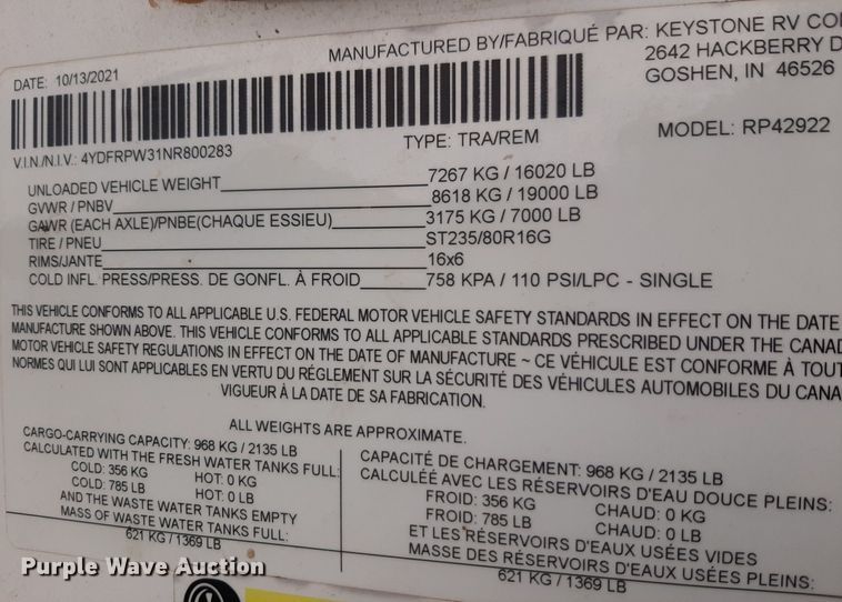 image for item DQ7055 2022 Keystone Raptor toy hauler camper