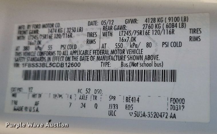 image for item DR4783 2012 Ford  E350 Super Duty XL van