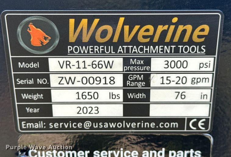 image for item DX0487 2023 Wolverine VR-11-66W skid steer roller