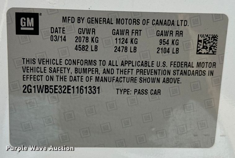 image for item DX0616 2014 Chevrolet Impala LT Limited 