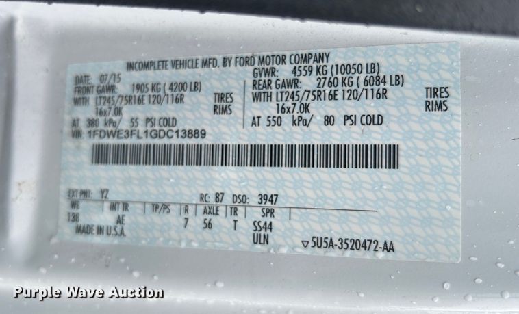 image for item EG1580 2016 Ford E350 Super Duty utility van