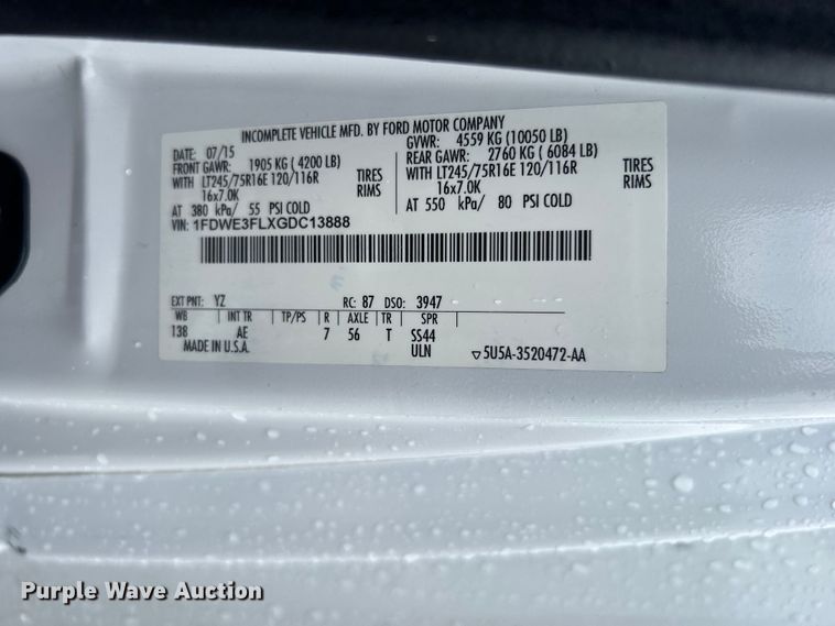 image for item EG1581 2016 Ford E350 Super Duty utility van