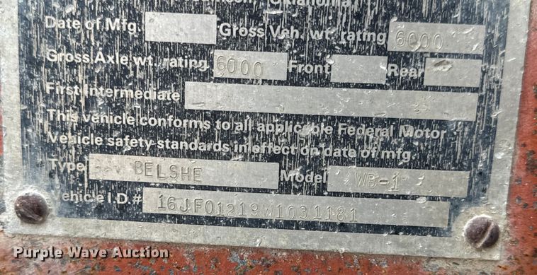 image for item EH6751 1998 Belshe WB-1 equipment trailer