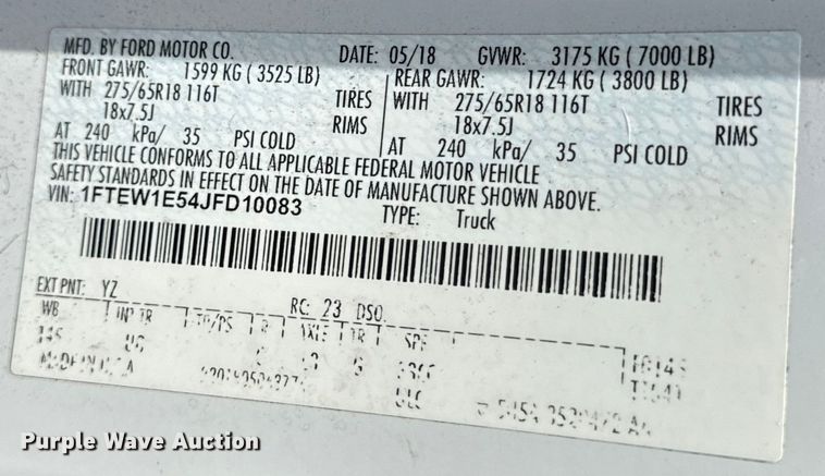 image for item EH6842 2018 Ford  F150 XLT SuperCrew pickup truck