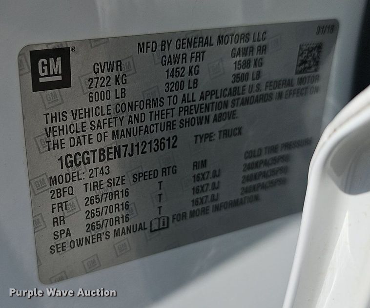 image for item EJ5486 2018 Chevrolet  Colorado  Crew Cab pickup truck