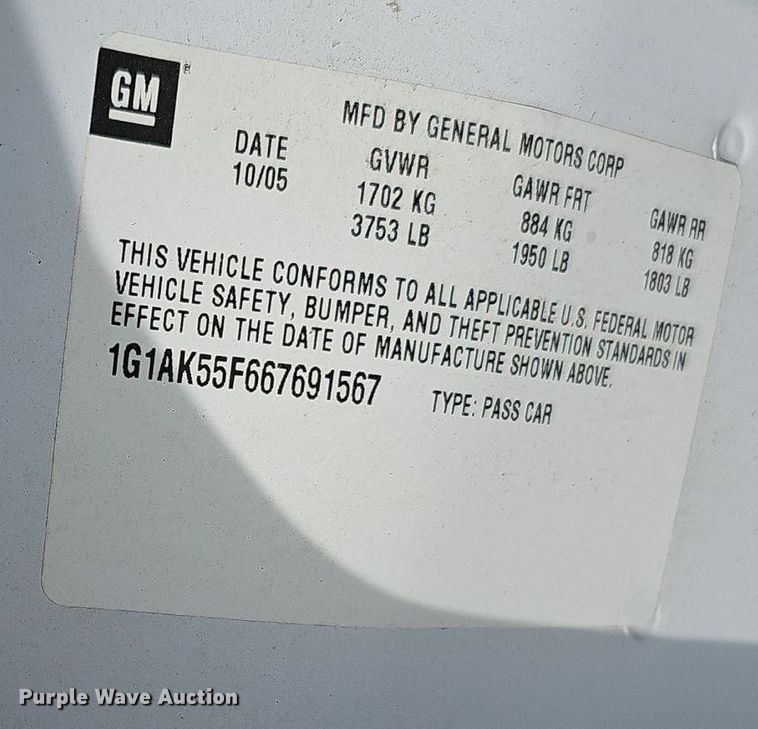 image for item EJ5542 2006 Chevrolet  Cobalt LS 