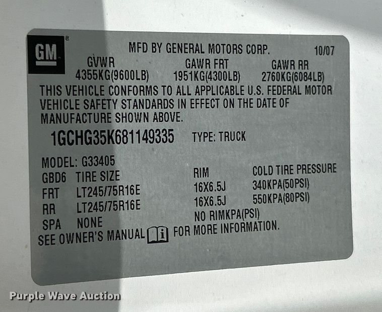 image for item EK4670 2008 Chevrolet Express 3500 van