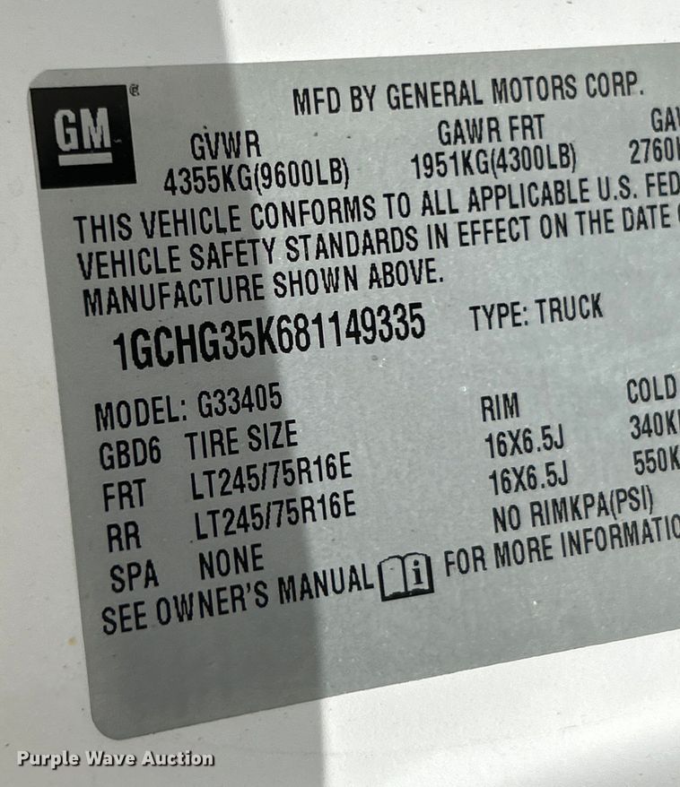 image for item EK4670 2008 Chevrolet Express 3500 van