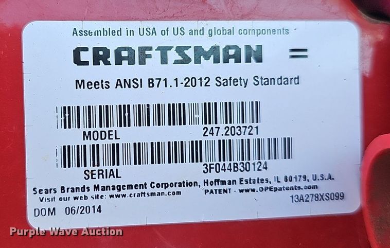 image for item IO9933 2014 Craftsman 247.203721 lawn mower