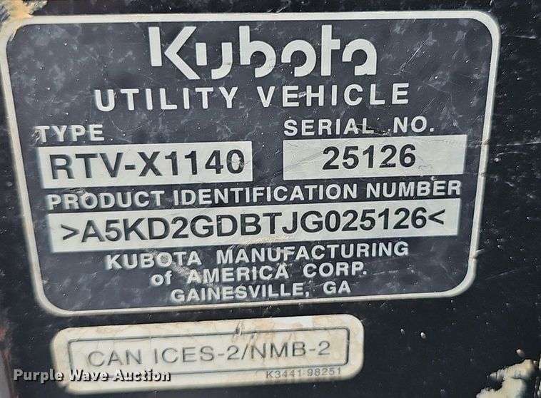 image for item IO9967 2018 Kubota TV X1140 utility vehicle