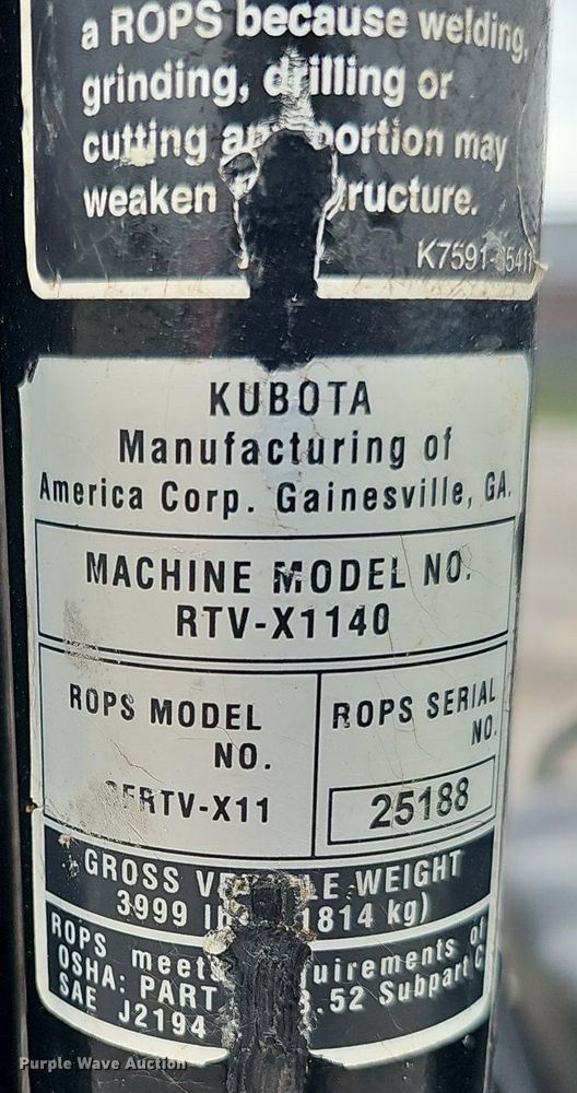 image for item IO9967 2018 Kubota TV X1140 utility vehicle