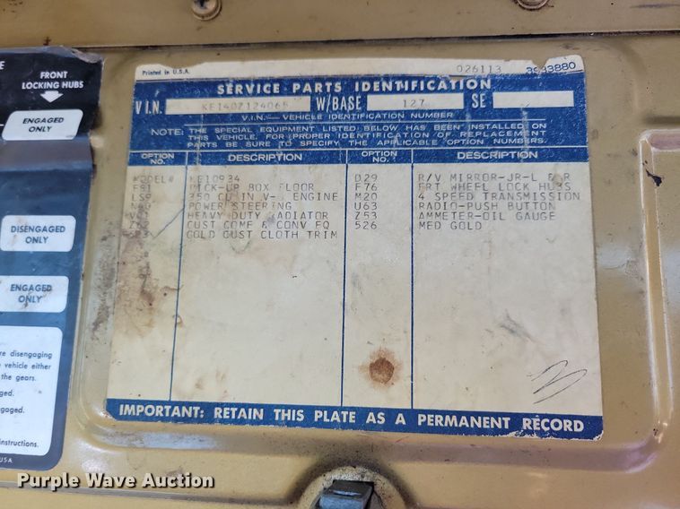 image for item KB9060 1970 Chevrolet  K10 pickup truck