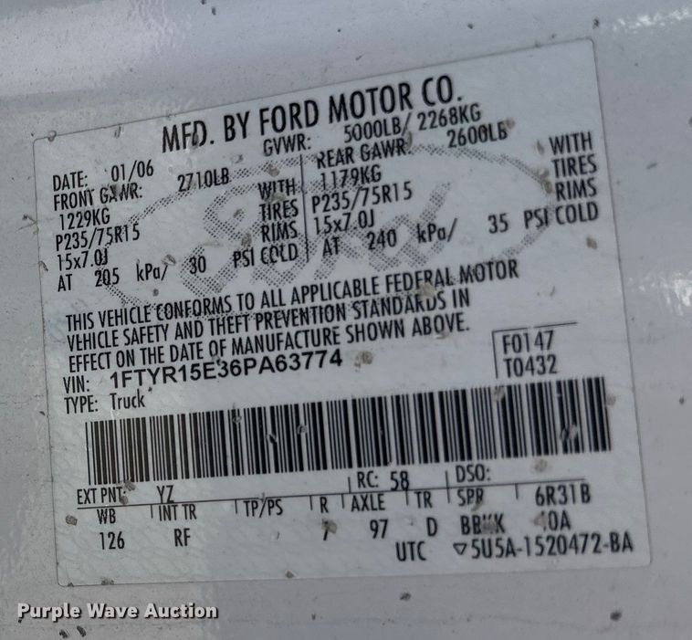 image for item LR9349 2006 Ford  Ranger SuperCab pickup truck