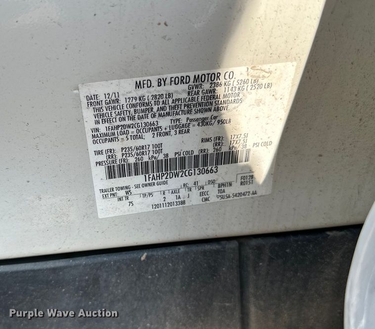 image for item LR9361 2012 Ford  Taurus 