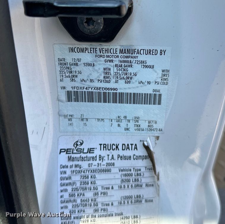 image for item LR9362 2008 Ford  F450 Super Duty fiber optic splicing truck