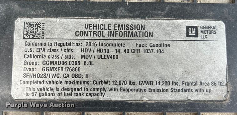 image for item LU9859 2016 GMC Savana 3500 box truck