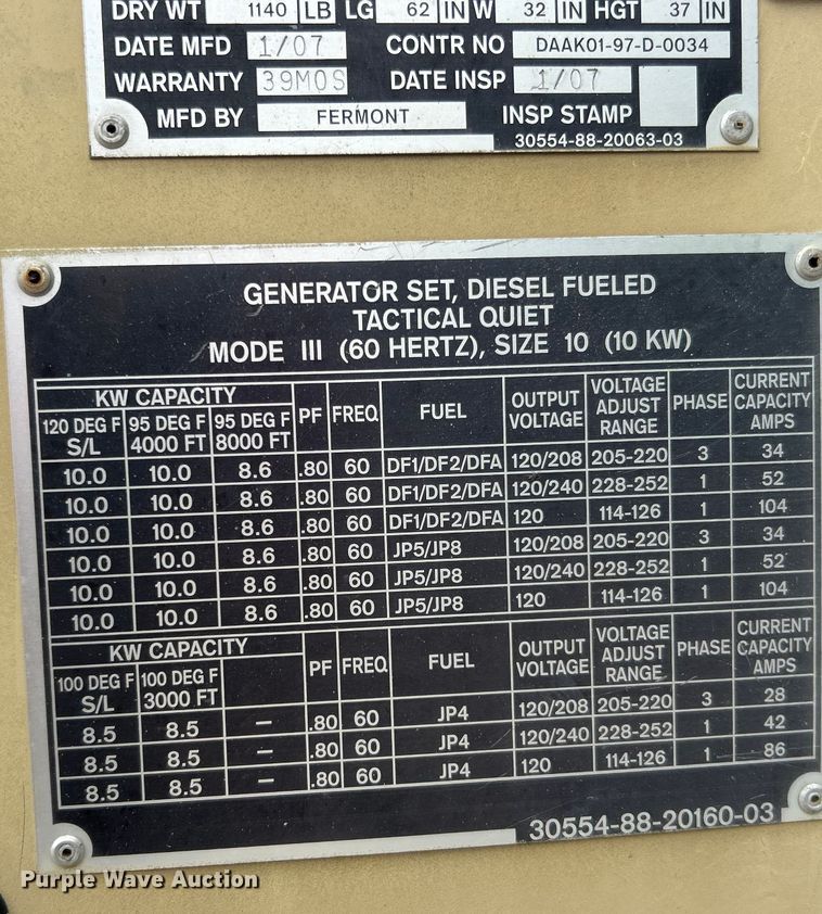 image for item NB9421 2007 Otan MEP-803A generator
