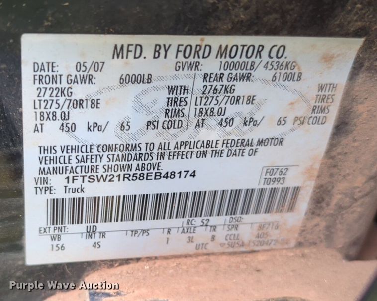 image for item NG9863 2008 Ford F250 Super Duty Crew Cab bale bed pickup truck