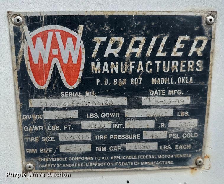 image for item NL9849 1989 W-W enclosed cargo trailer