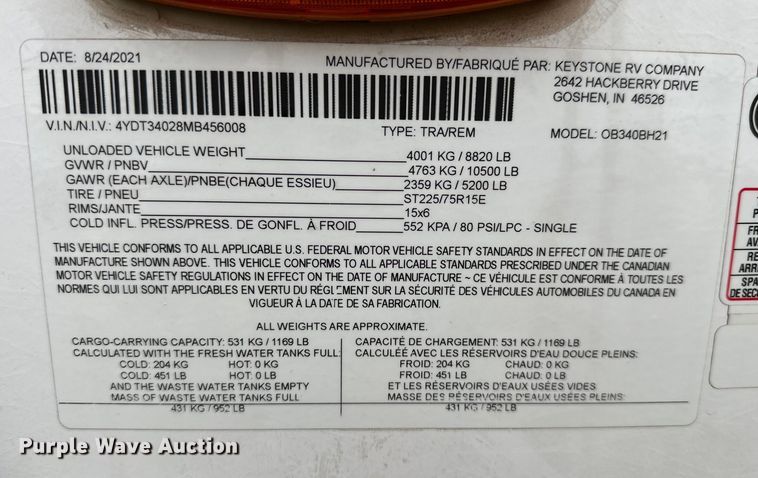 image for item NR9966 2021 Keystone  Outback OB340BH21 camper